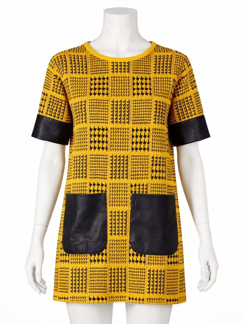 Patrizia Luca Milano Mustard Black Geometric Knit Mini Dress S/M Mod Chic
